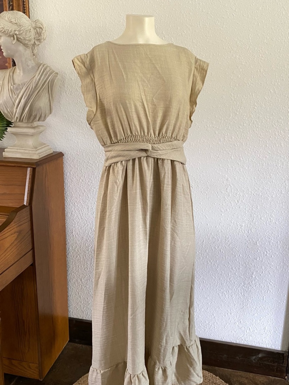 Sleeveless V-Neck Maxi Dress in Beige - Picture 5 of 5